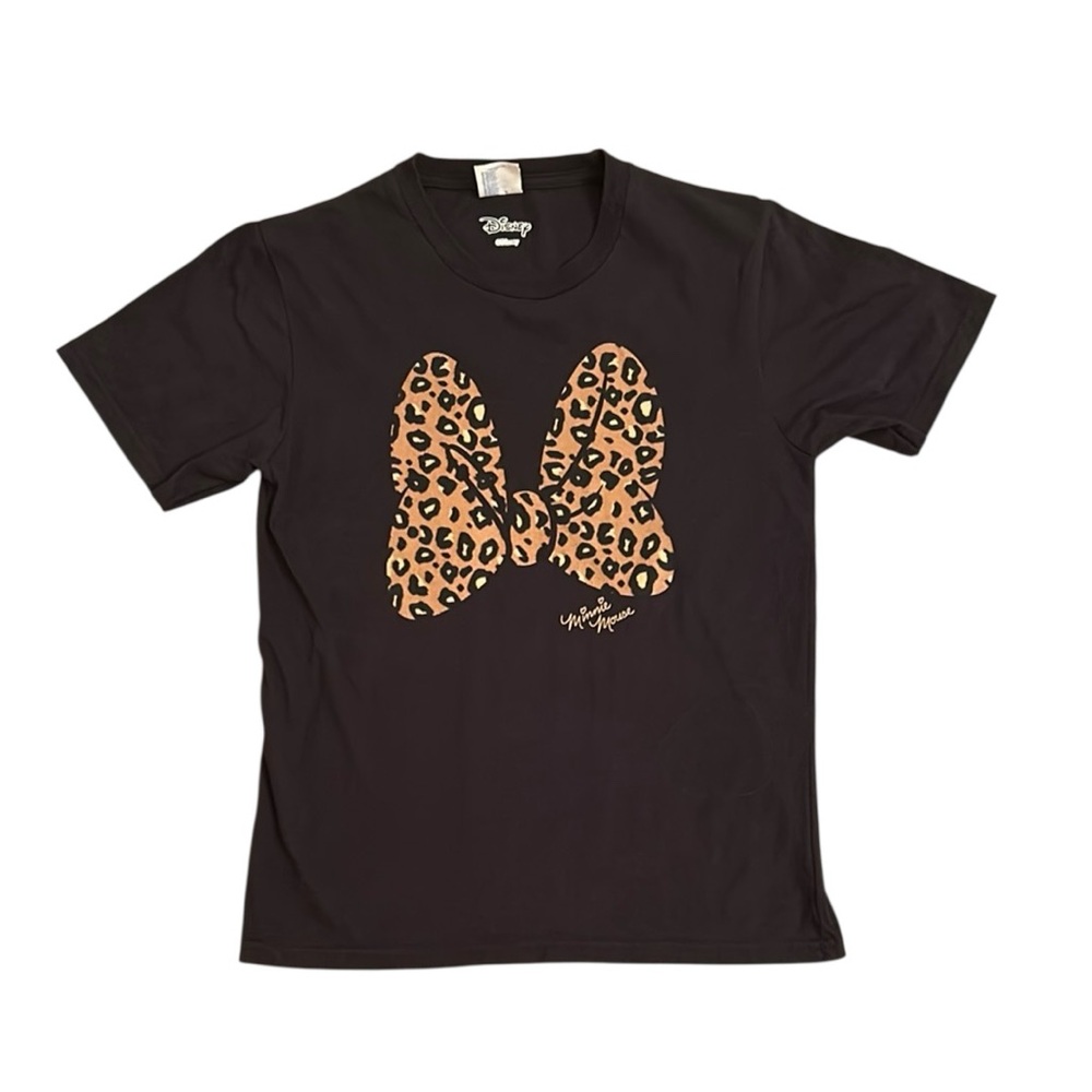 Disney's Minnie Mouse Girls Medium Black Leopard Print Bow Tee